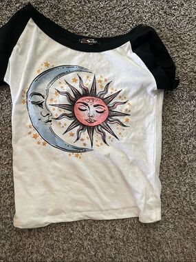 Sun & Moon Graphic Raglan Tee - White/Black